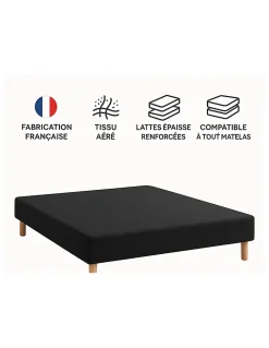 By Sommiflex. SOMMIER TAPISSIER NOIR 160x200 cm FABRICATION FRANÇAISE ARTISANALE PIEDS OFFERTS HAUTEUR avec PIEDS 27 cm* Sommier