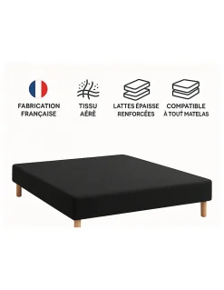 SOMMIER TAPISSIER NOIR 140x200 cm FABRICATION FRANÇAISE ARTISANALE PIEDS OFFERTS HAUTEUR avec PIEDS 27 cm>By Sommiflex. New
