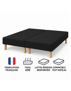 By Sommiflex. SOMMIER TAPISSIER NOIR 70x190x2 (140x190) FABRICATION FRANÇAISE ARTISANALE PIEDS OFFERTS HAUTEUR avec PIEDS 27 cm* Sommier
