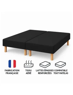 SOMMIER TAPISSIER NOIR 90x200x2 (180x200) FABRICATION FRANÇAISE ARTISANALE PIEDS OFFERTS HAUTEUR avec PIEDS 27 cm><noscript><img width=