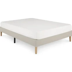 Sommier tapissier QUIMPER 140 x 190 cm revêtement tissu - Beige><noscript><img width=