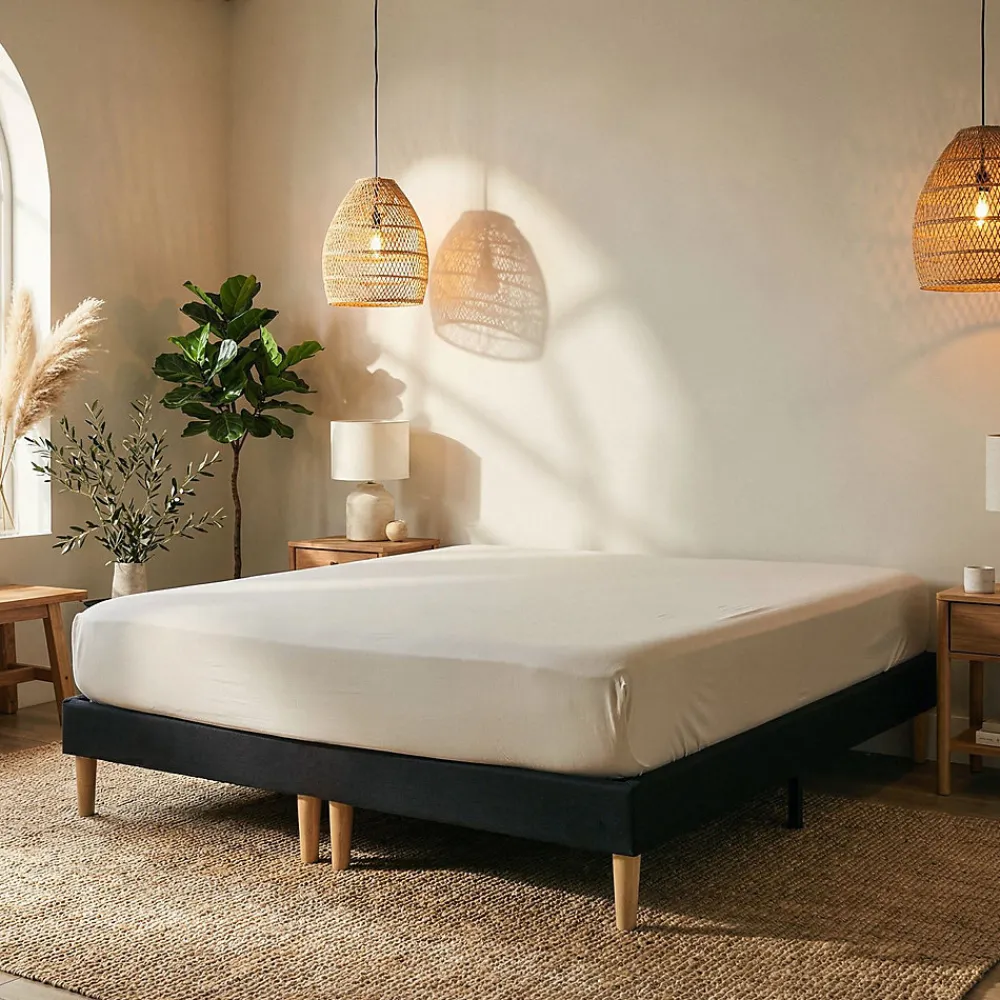 Sommier tapissier RENNES 180 x 200 cm revêtement tissu - Noir>Idimex