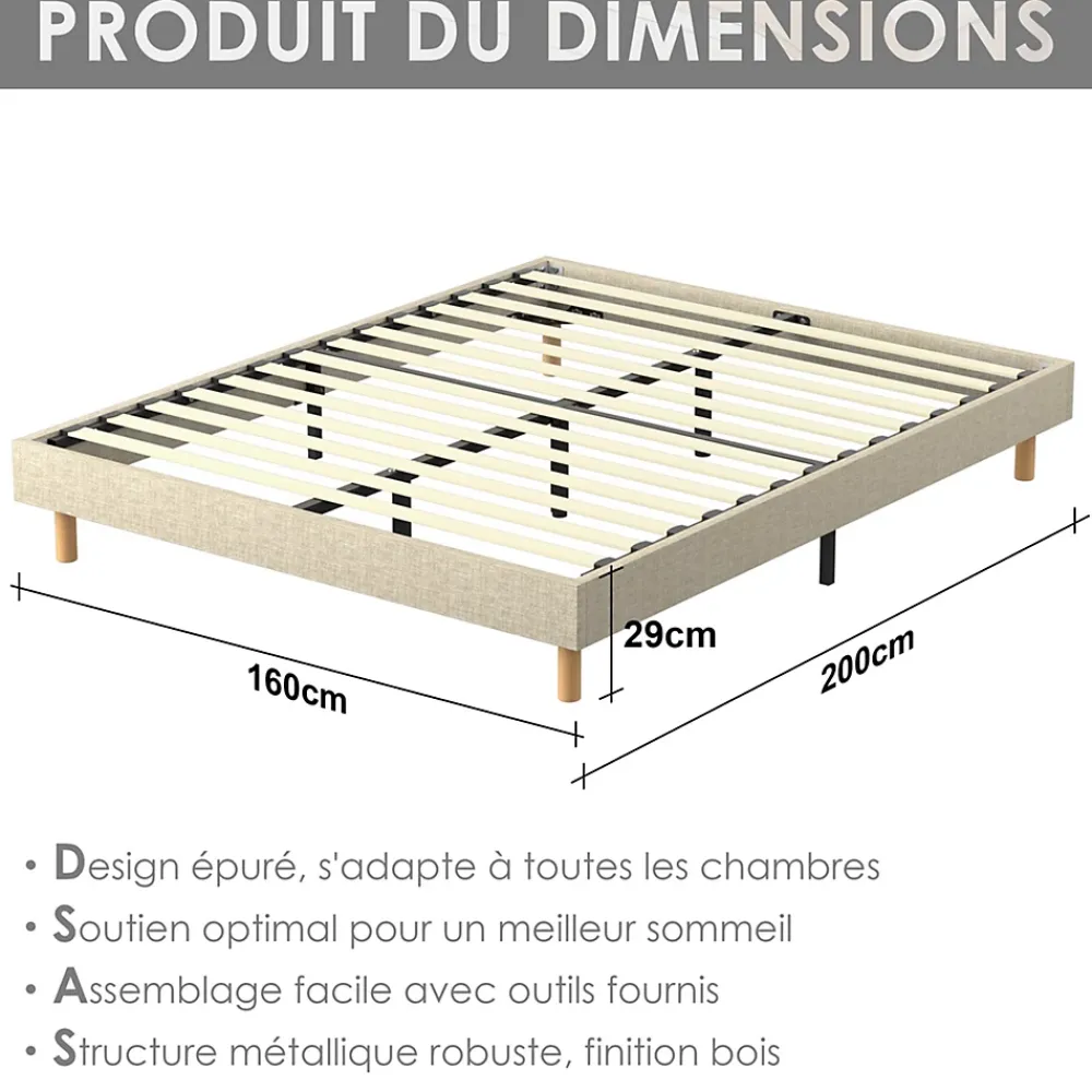 Teeno Sommier tapissier 160x200 cm 2x14 lattes,comfort,beige* Sommier