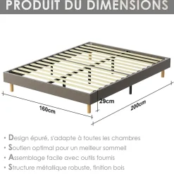 Sommier Tapissier 160x200cm , 14 lattes, Comfort, Brun>Teeno Discount