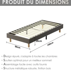 Teeno Sommier Tapissier 90x190cm , 14 lattes* Sommier