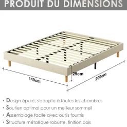 Sommier tapissier 140x200cm, 14 lattes, 9 pieds Hauteur du cadre 29 cm>Teeno Clearance