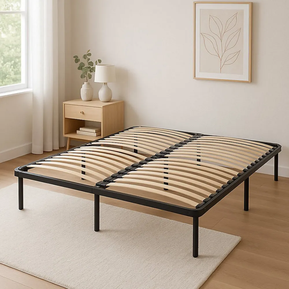 Sommier 160x200 Cadre à Lattes Renforcé Noir - 4 Pieds x 29 cm en Métal 1,4 mm - 34 Lattes 9 mm et 3,5 cm - Confort Optimisé Usage>King Of Dreams New