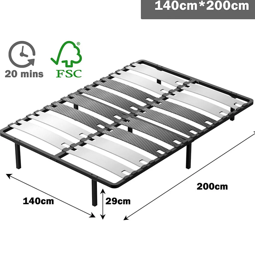 Sommier 140x200 cm, 7 Pieds Durable, Lit avec Sommier à Lattes pour Adulte>Teeno New