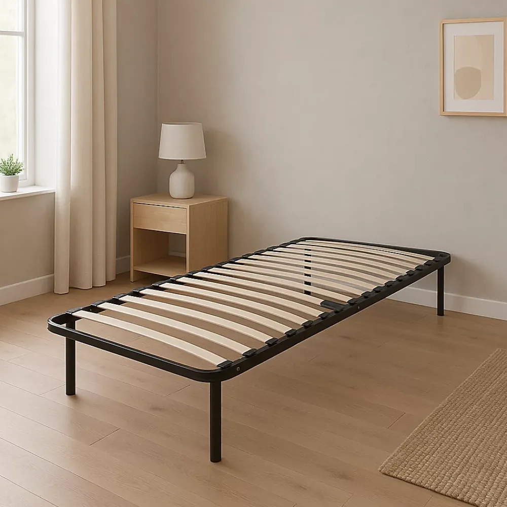 Literie Julien Sommier 90x190 cm Metal Solide et Confortable 29 cm - Montage Rapide - Lattes en Bois 14 en 9mm - Epaisseur Metal 1,2 mm - Idéal p* Sommier