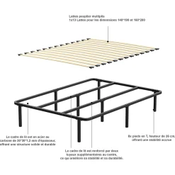 Teeno Sommier 140x190cm Hauteur de 29 cm* Sommier