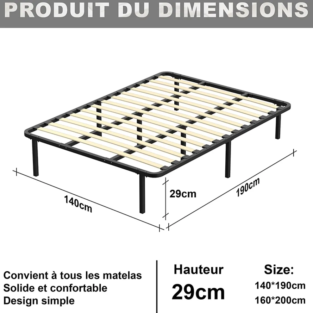 Teeno Sommier 140x190cm Hauteur de 29 cm* Sommier