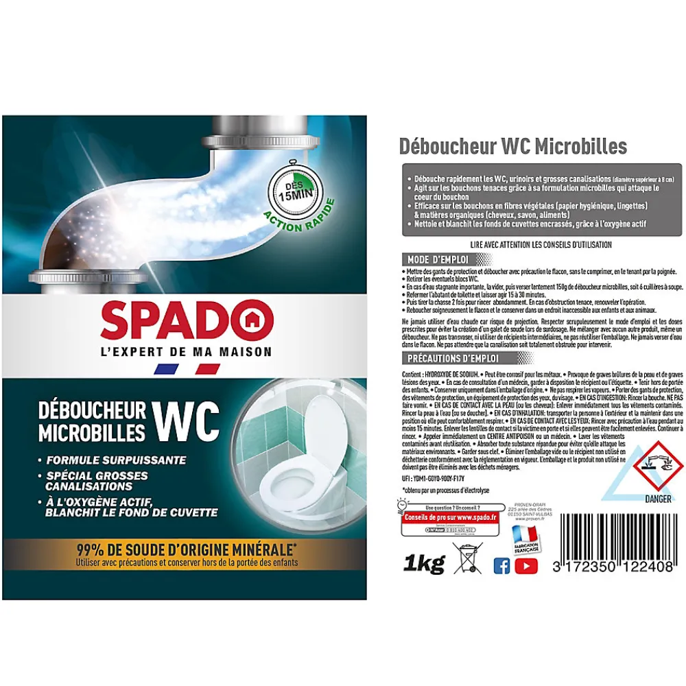 déboucheur WC microbilles 1kg>Spado Discount