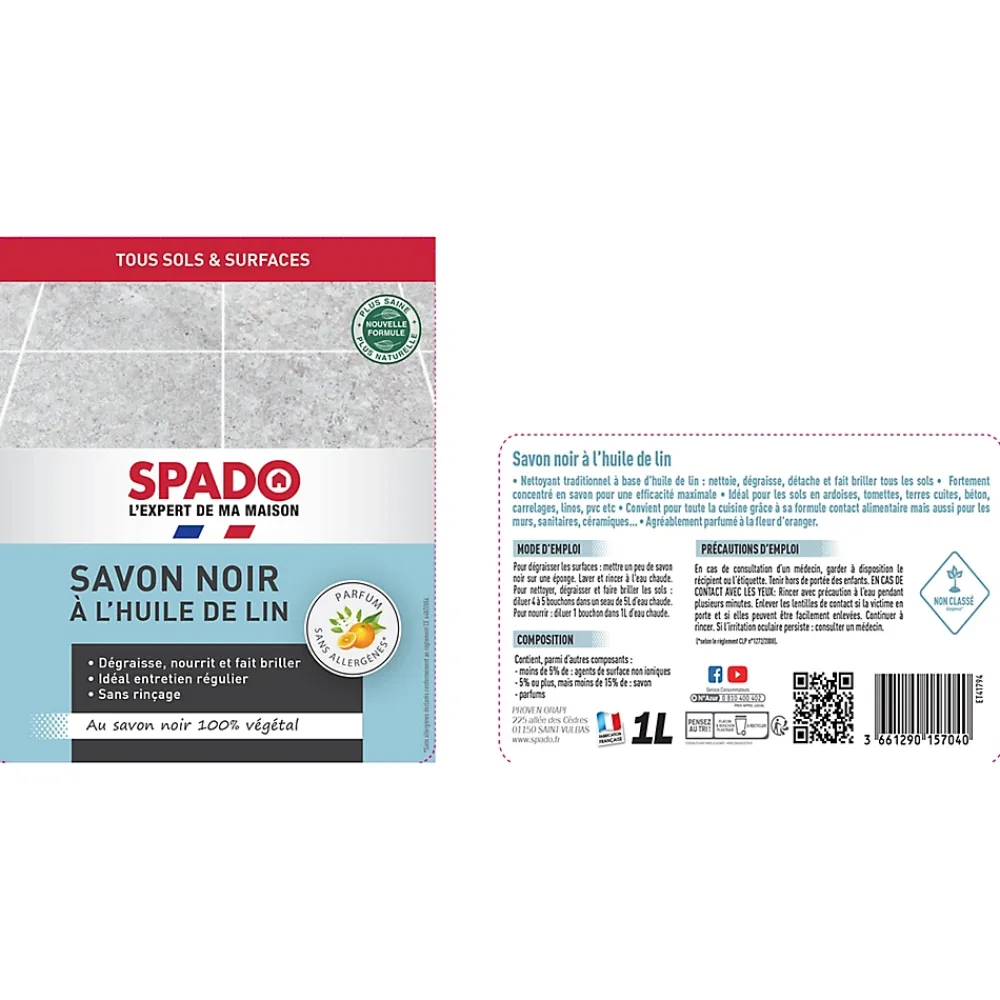 Spado savon noir à l'huile de lin 1l* Savon