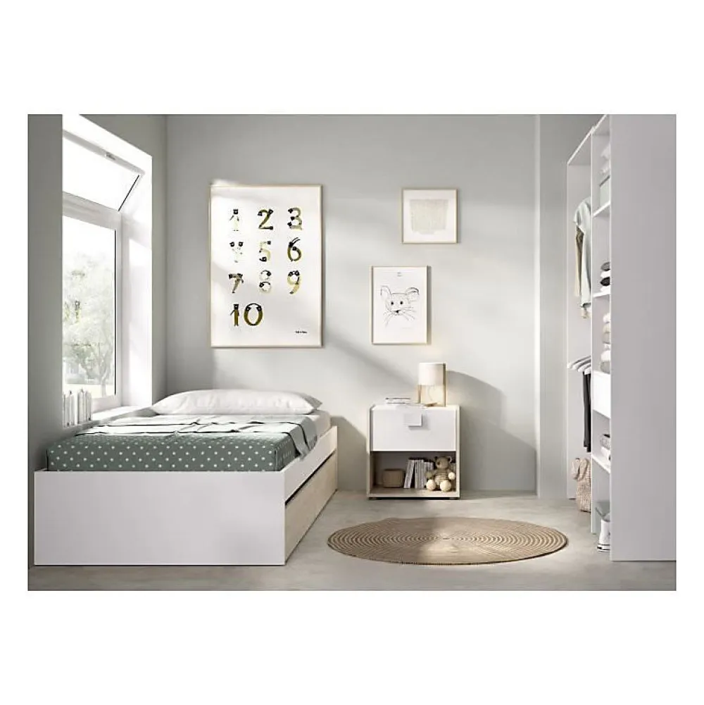 Generic Structure de lit - LAGO - 2 tiroirs - 90 x 190 cm - Blanc / Chene* Lit Simple