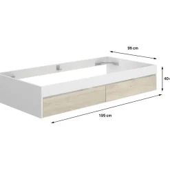 Generic Structure de lit - LAGO - 2 tiroirs - 90 x 190 cm - Blanc / Chene* Lit Simple