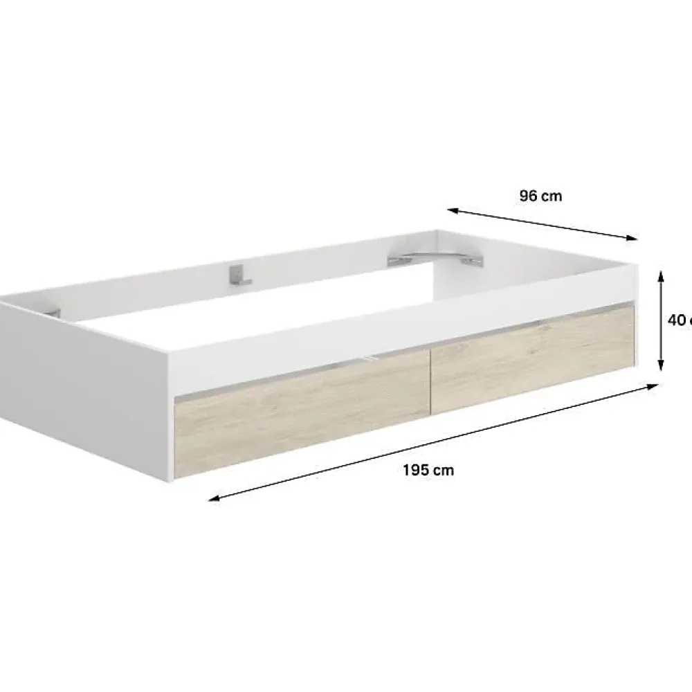 Generic Structure de lit - LAGO - 2 tiroirs - 90 x 190 cm - Blanc / Chene* Lit Simple