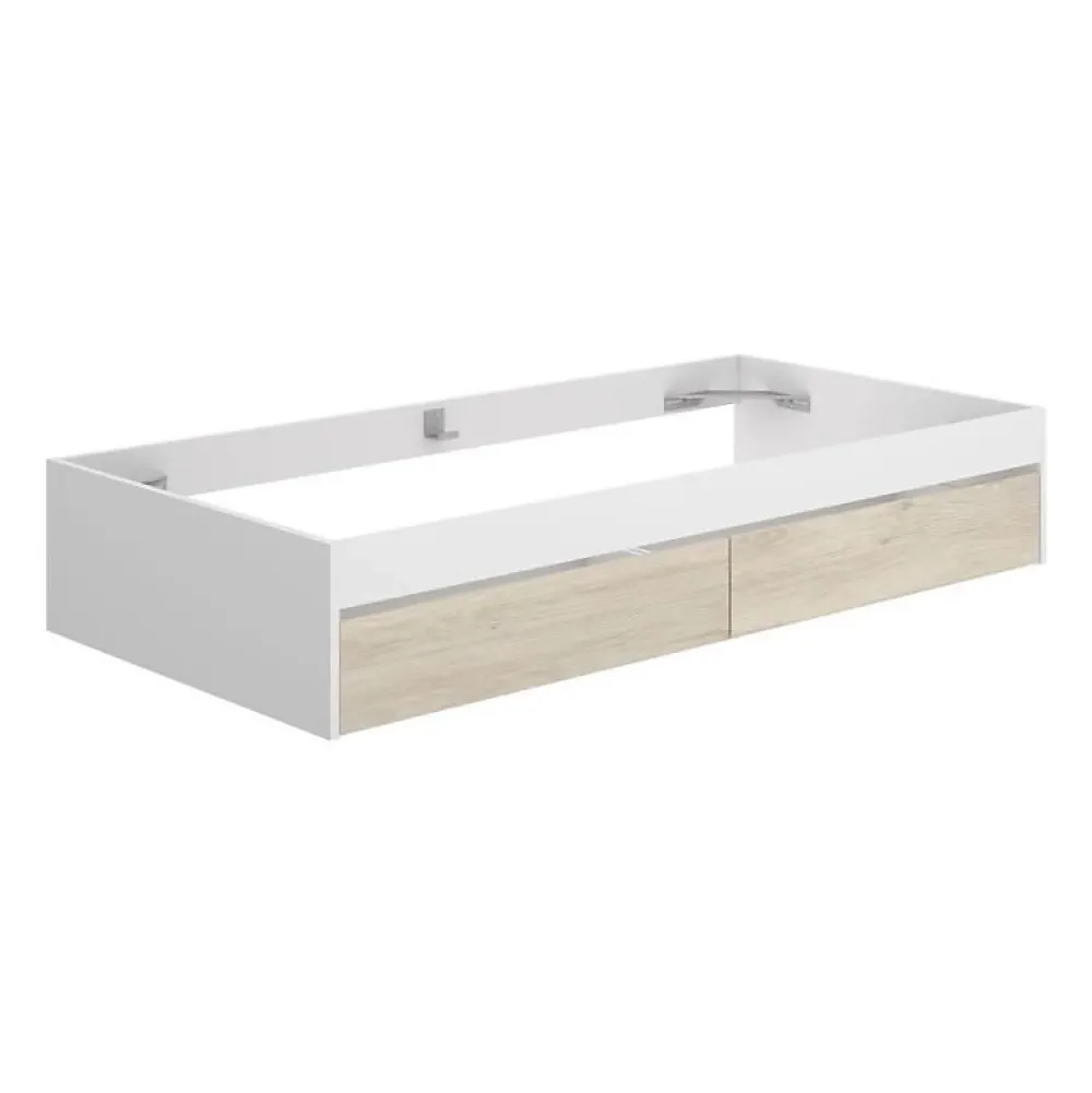 Generic Structure de lit - LAGO - 2 tiroirs - 90 x 190 cm - Blanc / Chene* Lit Simple