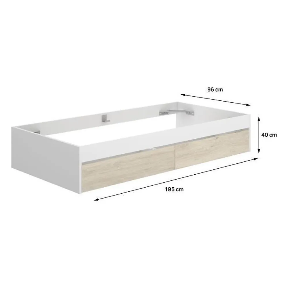 Generic Structure de lit - LAGO - 2 tiroirs - 90 x 190 cm - Blanc / Chene* Lit Simple