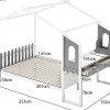 Structure de Lit 200x140CM avec Bureau Étude sur le Côté et 2 Tiroirs Aucun Sommier Nécessaire 253X102X193CM Blanc>Giantex Best