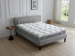 Vente-unique Surconfort de matelas anti-acariens 2 places - 140 x 190 cm - Enveloppe satin 120 fils/cm2 - garnissage 1000gr/m2 - Blanc* Surmatelas