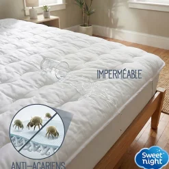 Surmatelas Moelleux 90x200 cm - Protege Matelas Impermeable - Housse Coton - 4 Coins Elastiques - Traitement Anti-Acarien><noscript><img width=