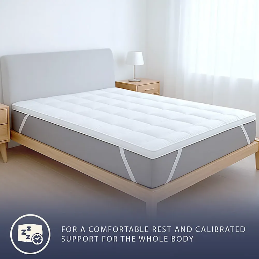 The White Stone Surmatelas Simple Protège-Matelas Matelassé avec Garnissage 800 g/m² avec Sangles Élastiques d'Angle 90x200* Surmatelas