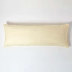 Taie de traversin jaune pastel satin rayé en coton égyptien 330 fils, 50x140 cm ->Homescapes Discount