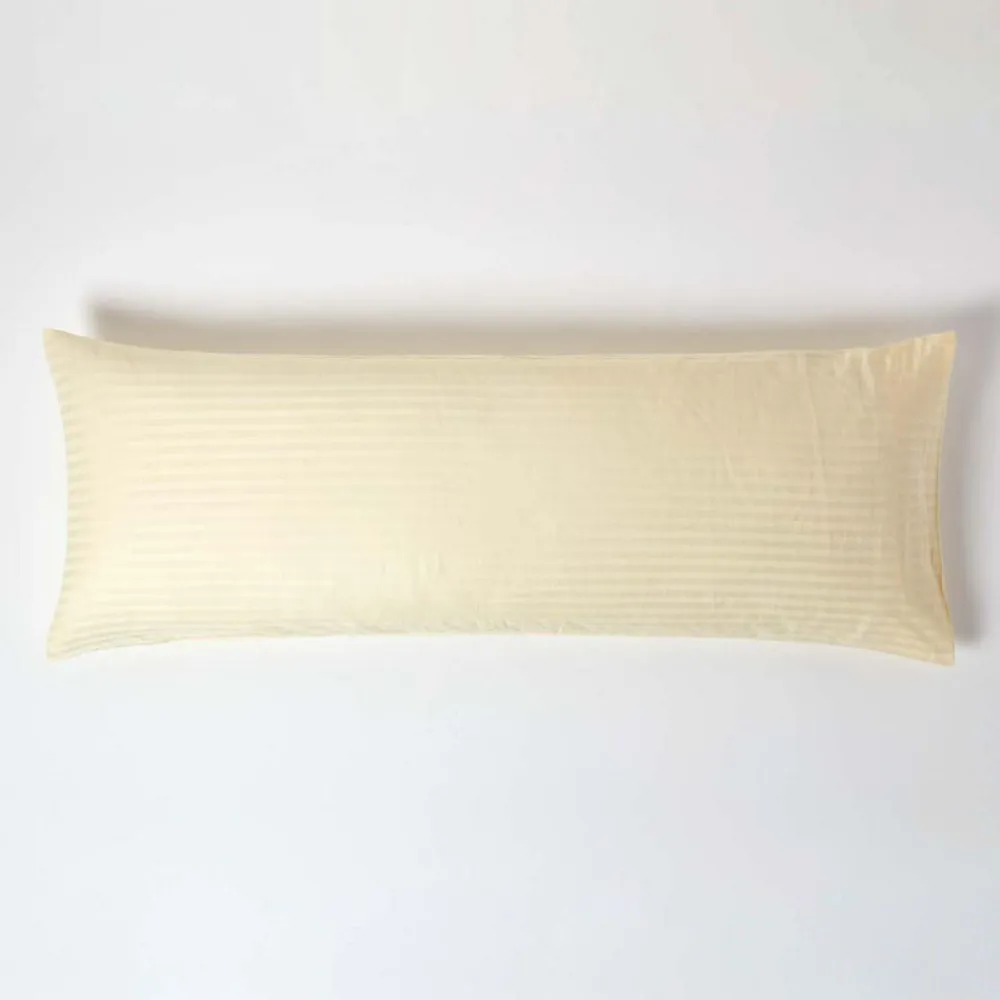 Taie de traversin jaune pastel satin rayé en coton égyptien 330 fils, 50x140 cm ->Homescapes Discount