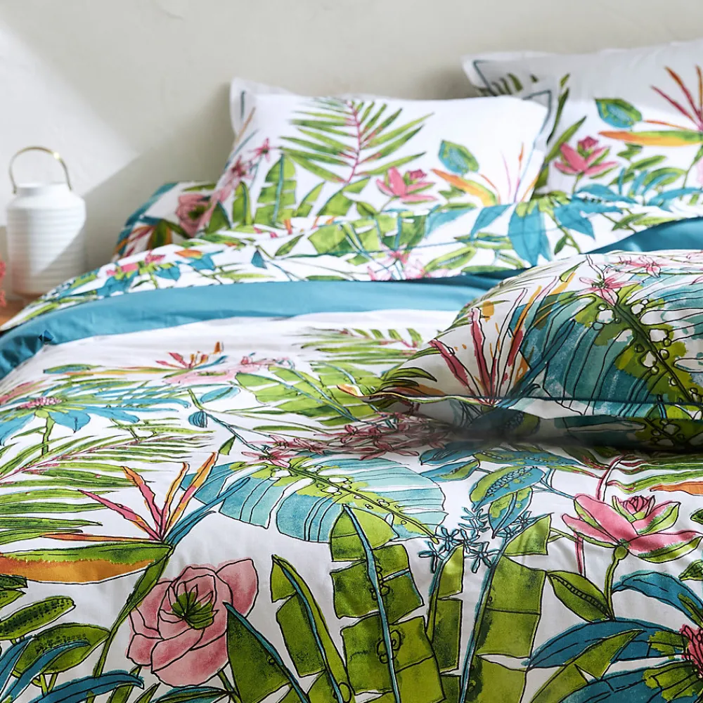 Taie de traversin 240x43 cm coton SUMATRA bleu Paon>Linnea