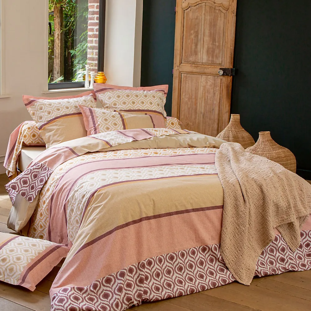 Taie de traversin 200x43 cm coton INOUK rose/beige>Linnea Best
