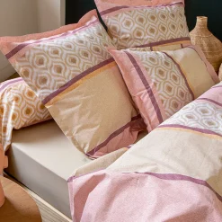 Taie de traversin 200x43 cm coton INOUK rose/beige><noscript><img width=