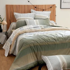 Taie de traversin 200x43 cm coton NIAGARA vert Kaki>Linnea Online