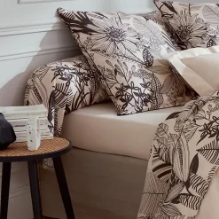 Linnea Taie de traversin 240x43 cm percale de coton ALBA beige/noir* Taie D'Oreiller