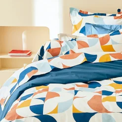 Taie de traversin 200x43 cm percale de coton MODULO bleu cobalt><noscript><img width=