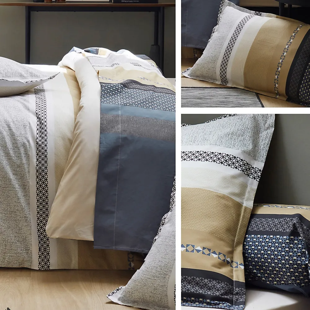 Taie de traversin 140x43 cm percale coton MARLOW acier>Linnea