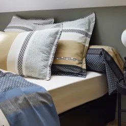 Taie de traversin 140x43 cm percale coton MARLOW acier><noscript><img width=