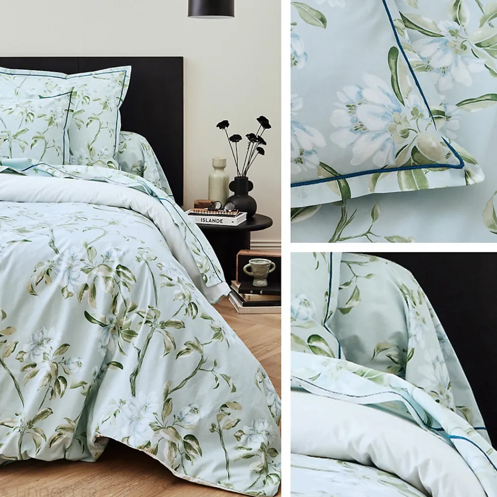 Taie de traversin 140x43 cm percale coton ELÉNA vert Nil>Linnea Discount