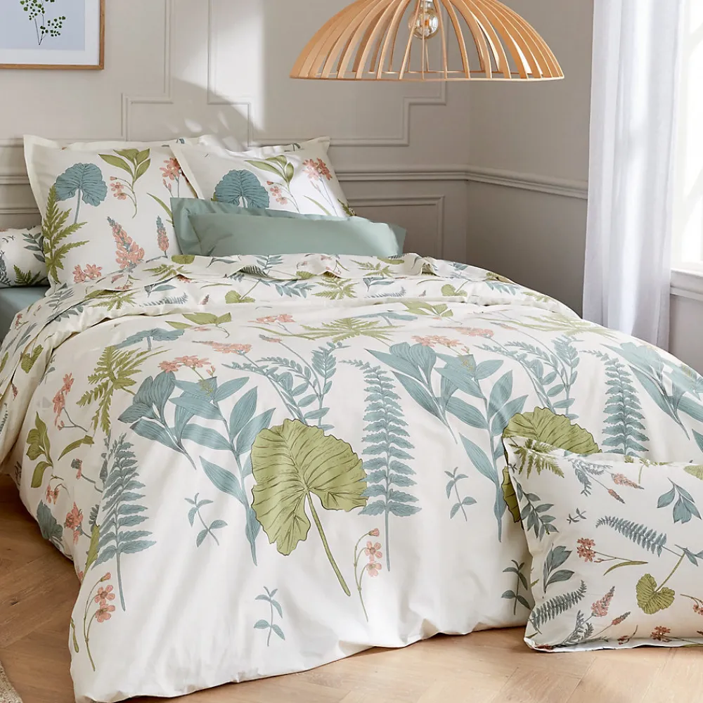 Taie de traversin 140x43 cm percale 100 % coton FÉÉRIE Blanc sauge>Linnea New