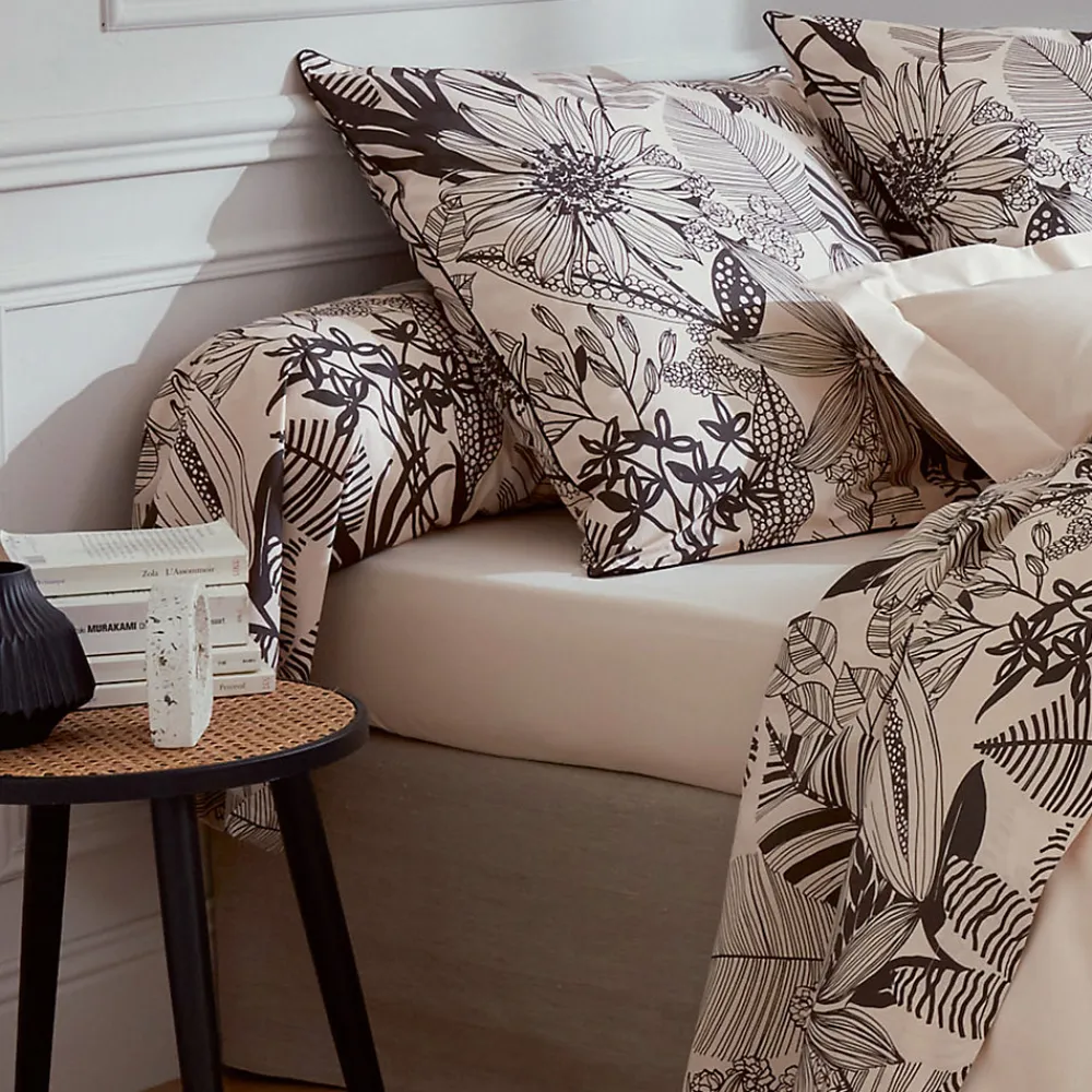 Taie de traversin 140x43 cm percale de coton ALBA beige/noir>Linnea Clearance