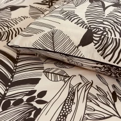 Taie de traversin 140x43 cm percale de coton ALBA beige/noir><noscript><img width=