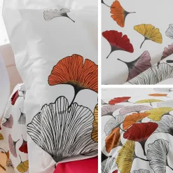Linnea Taie de traversin 140x43 cm Percale pur coton GINKGO Rose* Taie D'Oreiller
