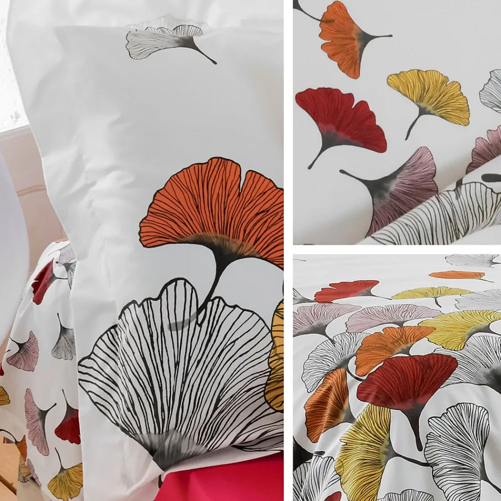 Linnea Taie de traversin 140x43 cm Percale pur coton GINKGO Rose* Taie D'Oreiller