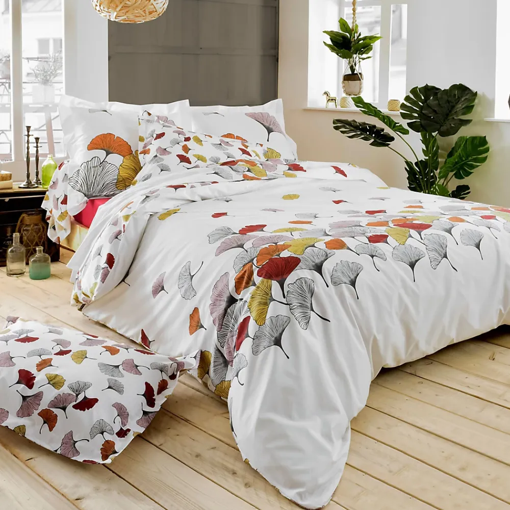 Linnea Taie de traversin 140x43 cm Percale pur coton GINKGO Rose* Taie D'Oreiller