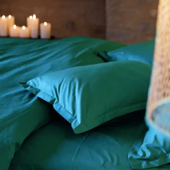 Taie de traversin 43x190 cm percale de coton MANOIR vert Canard><noscript><img width=