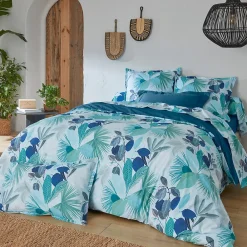 Taie de traversin 140x43 cm percale de coton MOOREA PACIFIC bleu/vert>Linnea Sale