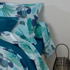 Taie de traversin 140x43 cm percale de coton MOOREA PACIFIC bleu/vert><noscript><img width=