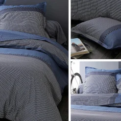Taie de traversin 200x43 cm satin de coton ENZO bleu><noscript><img width=