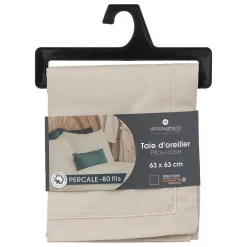 Taie d'oreiller - coton - beige lin - 63x63 cm - Atmosphera><noscript><img width=