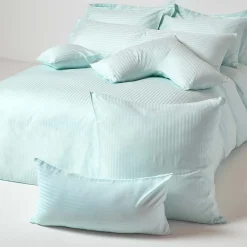 Taie d'oreiller à volants bleu satin rayé en coton égyptien 330 fils, 50x75 cm -><noscript><img width=
