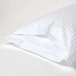 Taie d'oreiller à volants blanc satin rayé en coton égyptien 330 fils, 50x75 cm -><noscript><img width=